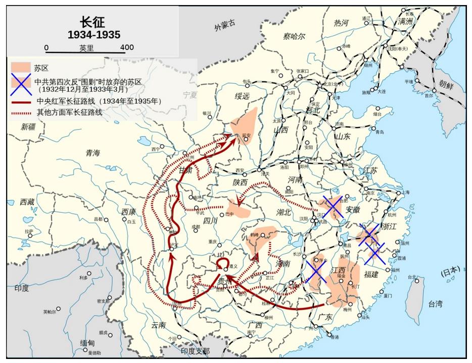 中国工农红军长征路线示意图图片来源战旗视界