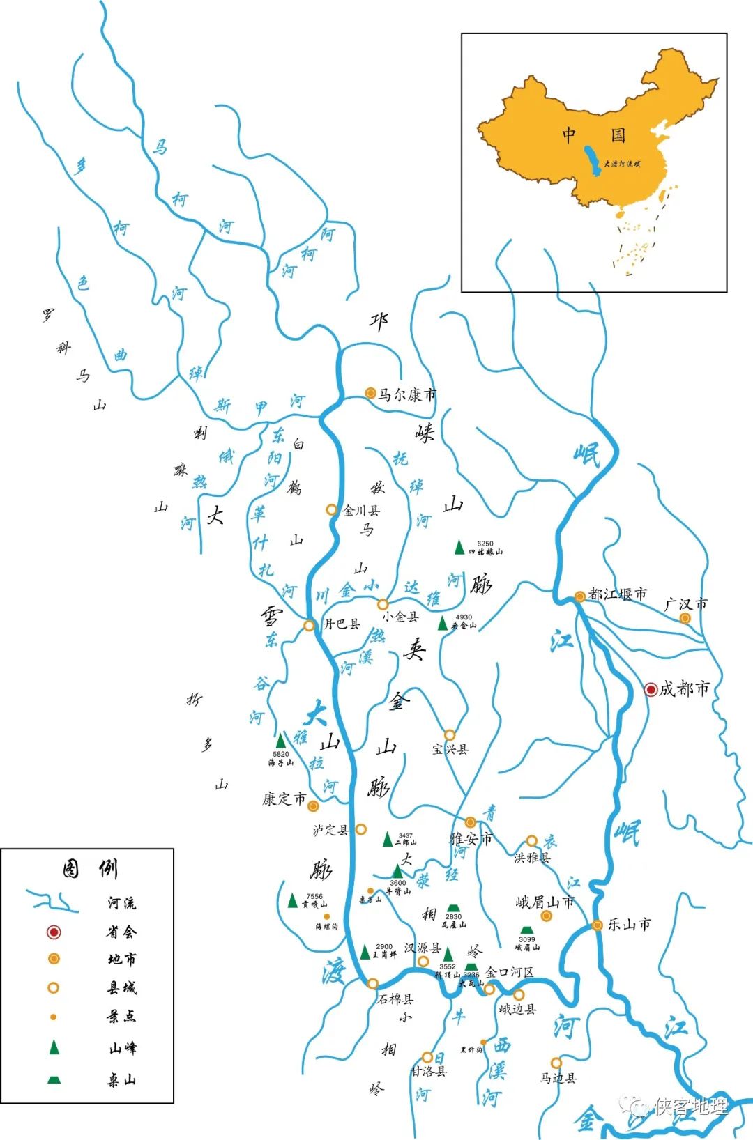 大渡河源头高清地图图片